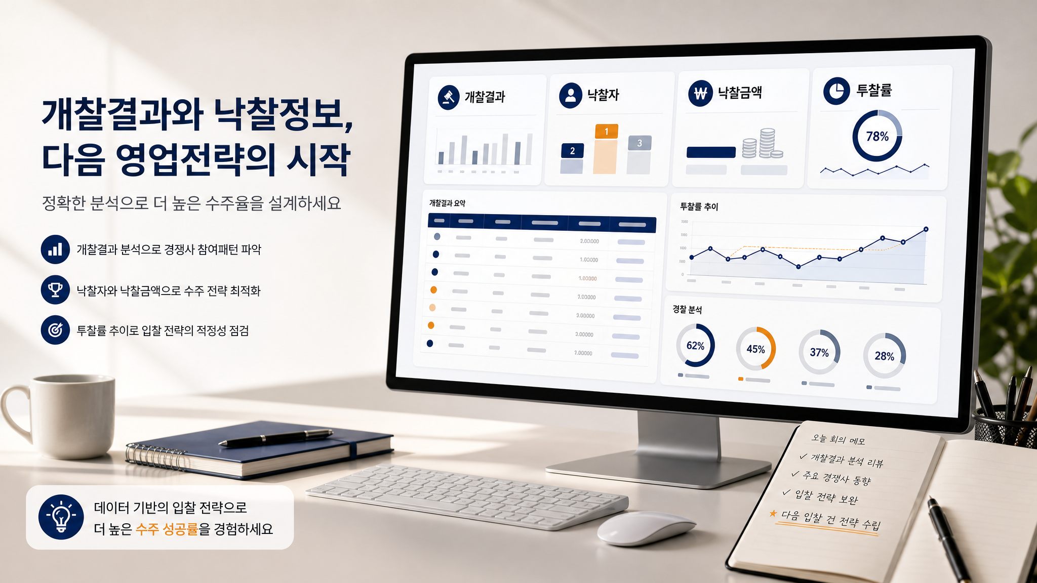 나라장터 개찰결과와 낙찰정보를 분석하는 업무용 대시보드 이미지